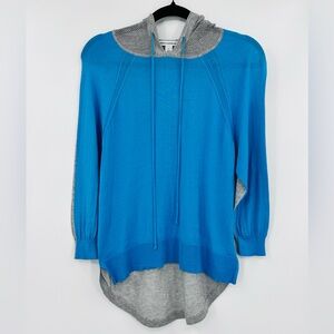 Cotton By Autumn Cashmere Hoodie Mesh Drawstring High Low Blue Gray Grey Medium